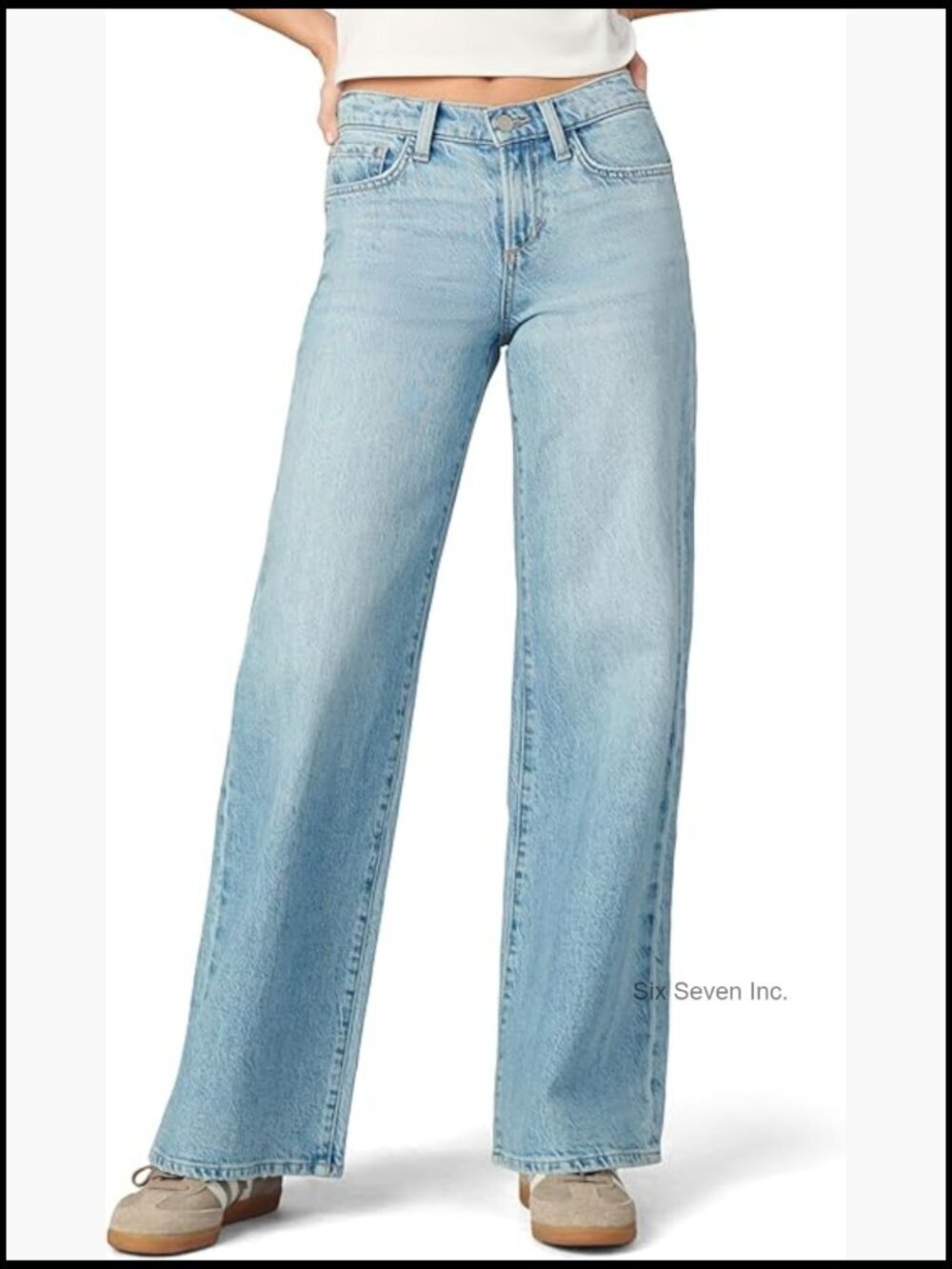 Low Rise Wide Leg Jeans, Stretch Cotton Denim, Wide Leg